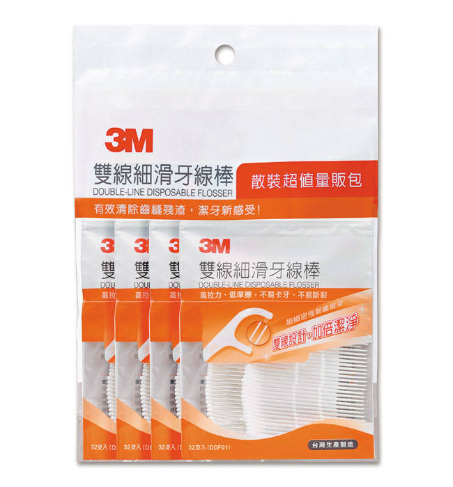 【3M】雙線細滑牙線棒-散裝超值量販包(32支x4包)x12入組
