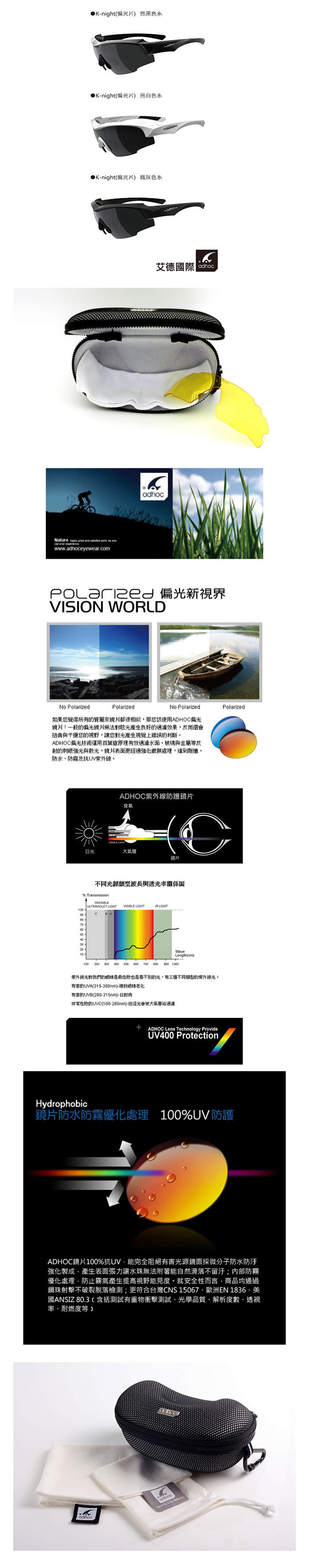 【adhoc】運動太陽眼鏡 K-NIGHT-偏光鏡片(亮白色系)