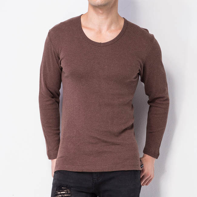 【MORINO摩力諾】長袖棉毛彩色V領衫-咖啡(2件組)