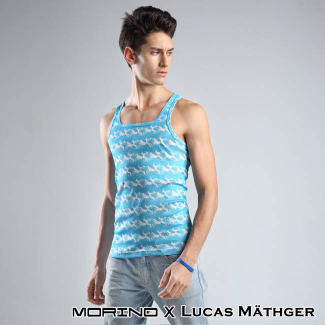 (網) 【MORINO x LUCAS】吸排涼爽印花背心-5件組(隨機出色)