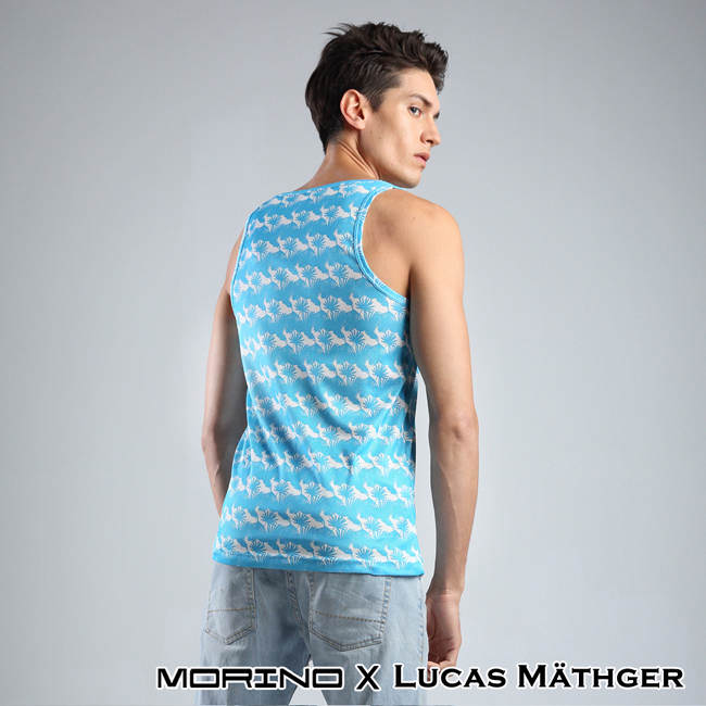 (網) 【MORINO x LUCAS】吸排涼爽印花背心-5件組(隨機出色)