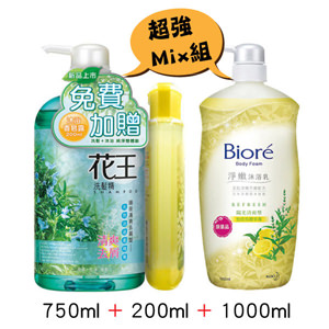 花王 洗髮精迷迭香去屑型(750ml+200ml)+蜜妮淨嫩沐浴乳怡情馬鞭草1000ml