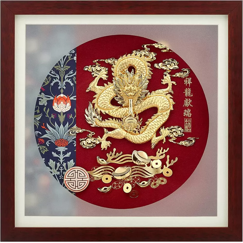 純金典雅金箔畫系列【祥龍獻瑞】.30x30cm