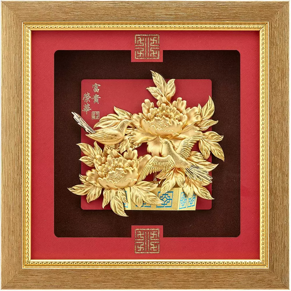 純金祥和金箔畫系列 牡丹【榮華富貴】.24x24cm