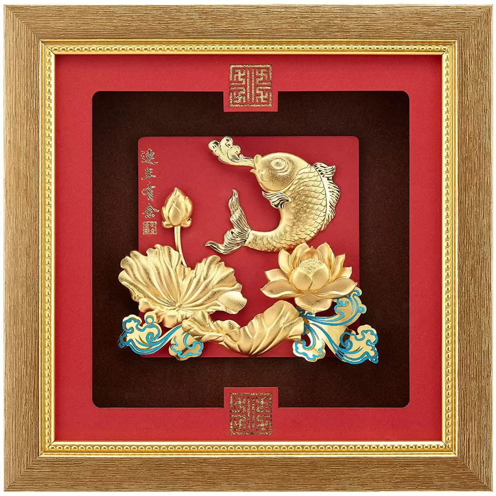 純金祥和金箔畫系列 鯉魚【連年有餘】.24x24cm