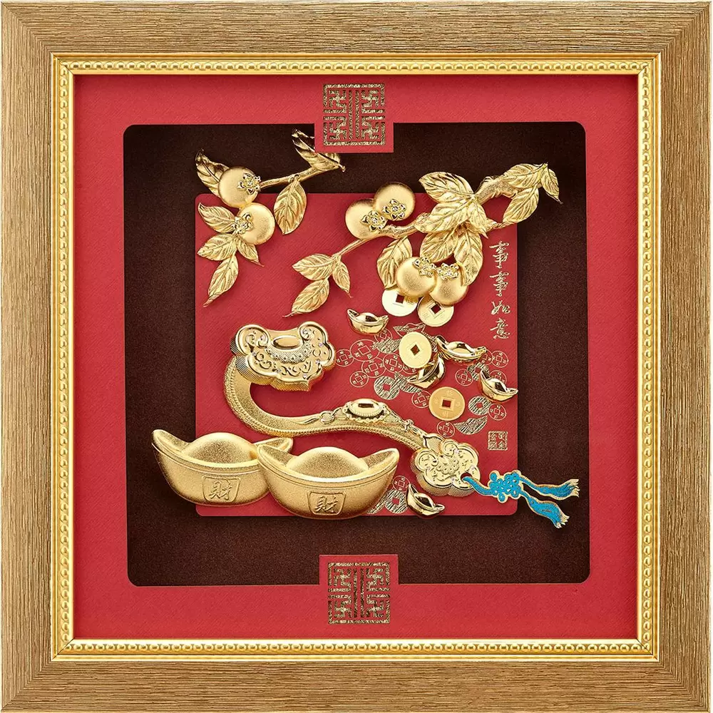 純金祥和金箔畫系列【柿柿如意 事事如意】.24x24cm