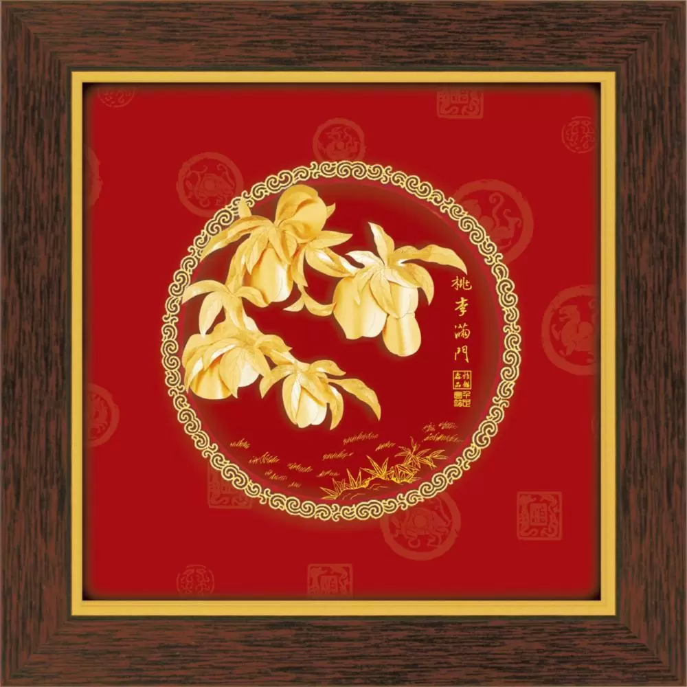 金箔畫 純金 圓形系列 【桃李滿門】