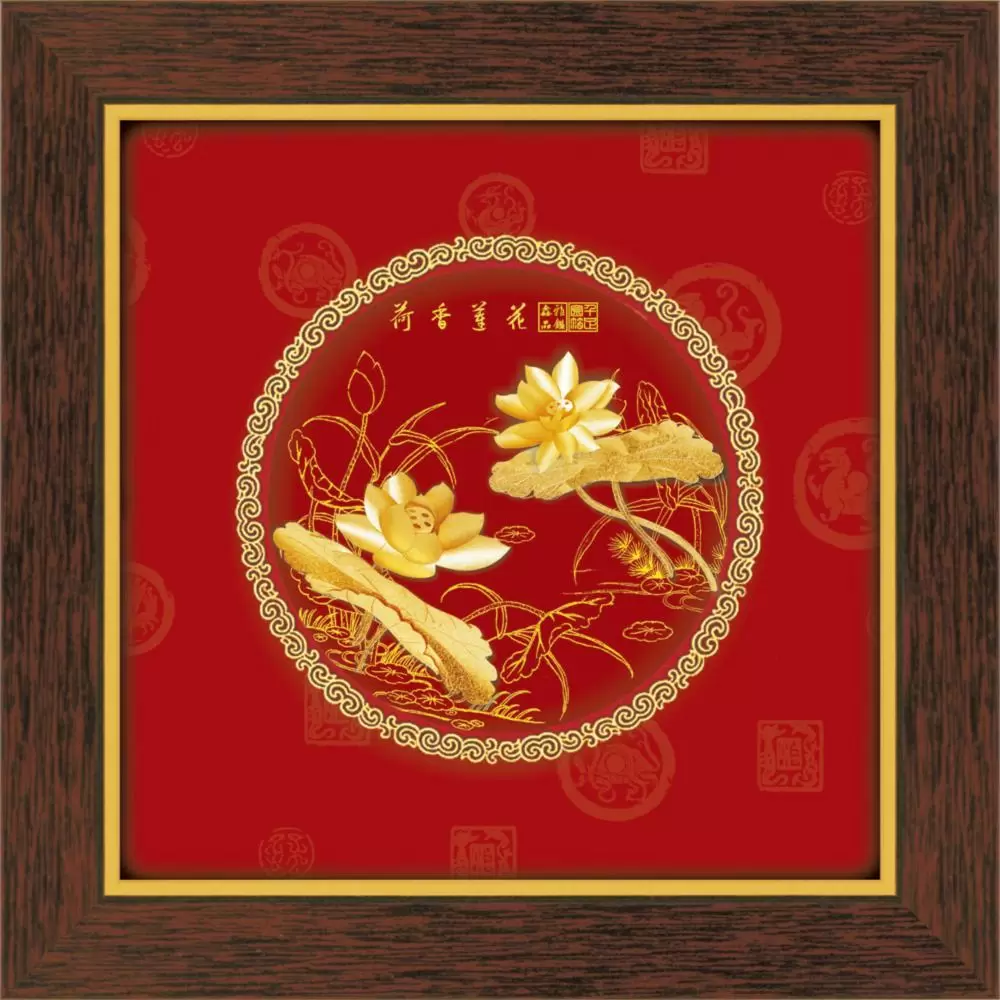 金箔畫 純金 圓形系列 【荷香蓮花】