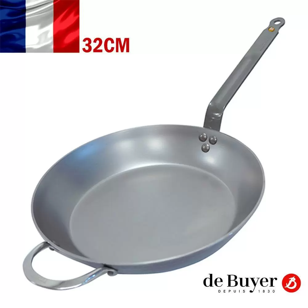 de Buyer 畢耶 原礦蜂蠟系列 傳統單柄平底鍋32cm/鐵鍋(附握耳)