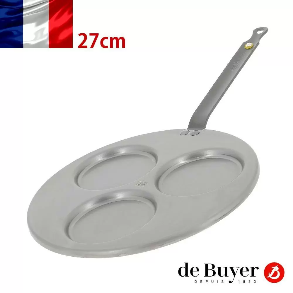 de Buyer 畢耶 原礦蜂蠟系列 傳統單柄3格鬆餅鍋27cm/鐵鍋