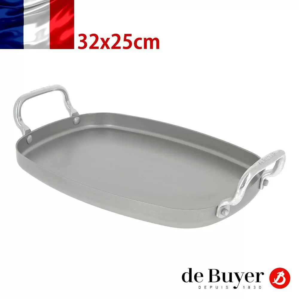 de Buyer 畢耶 原礦蜂蠟系列 雙握耳長方烤煎盤38x26cm/Plancha鐵烤盤