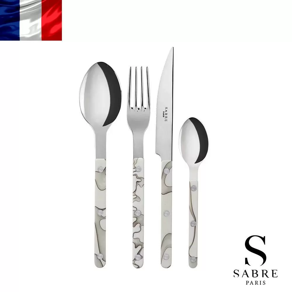 Sabre Paris Bistrot復古酒館迷彩系列-亮面餐具4件組-迷彩白