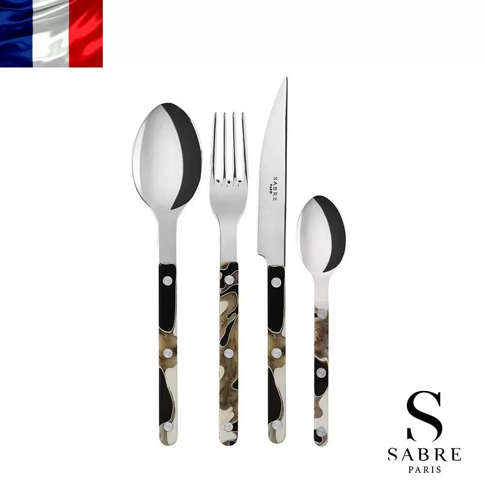 Sabre Paris Bistrot復古酒館迷彩系列-亮面餐具4件組-迷彩黑