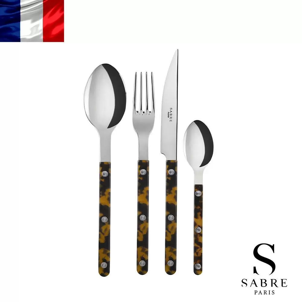 Sabre Paris Bistrot復古酒館混合材質系列-亮面餐具4件組-琥珀