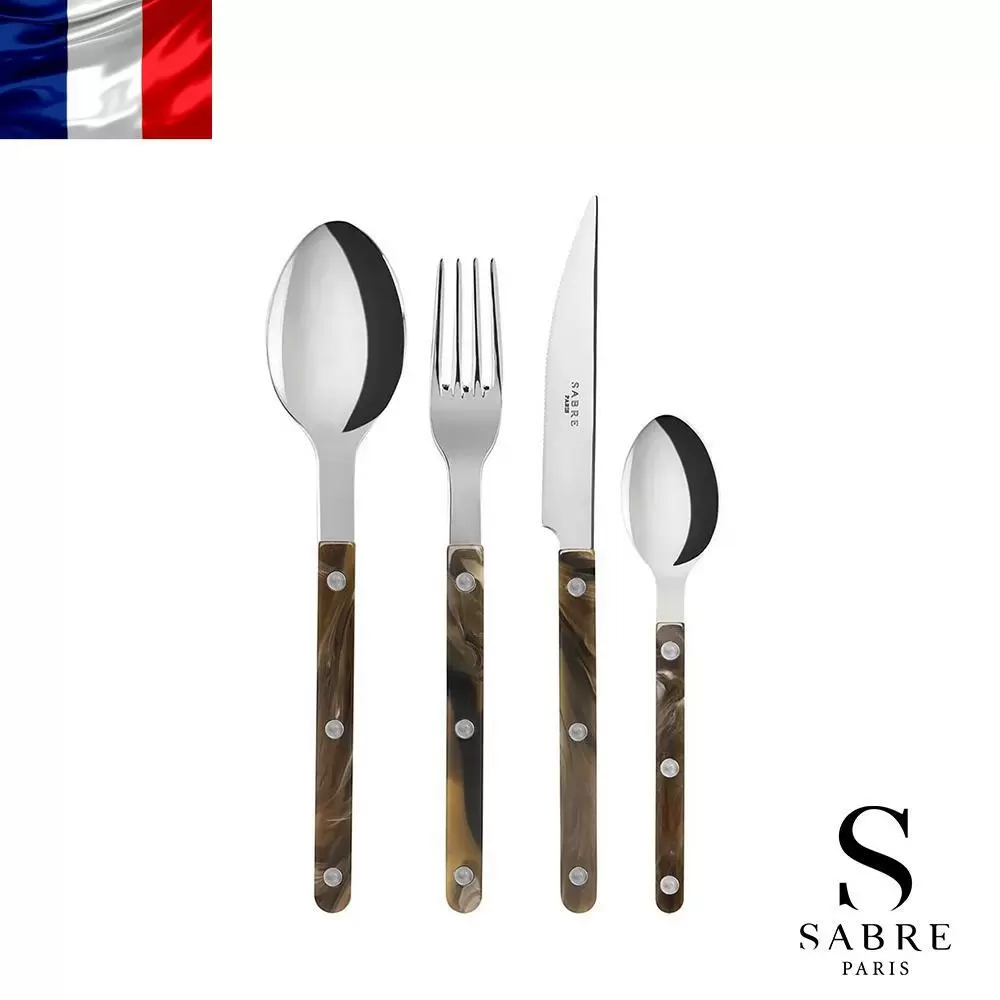 Sabre Paris Bistrot復古酒館混合材質系列-亮面餐具4件組-咖啡水牛