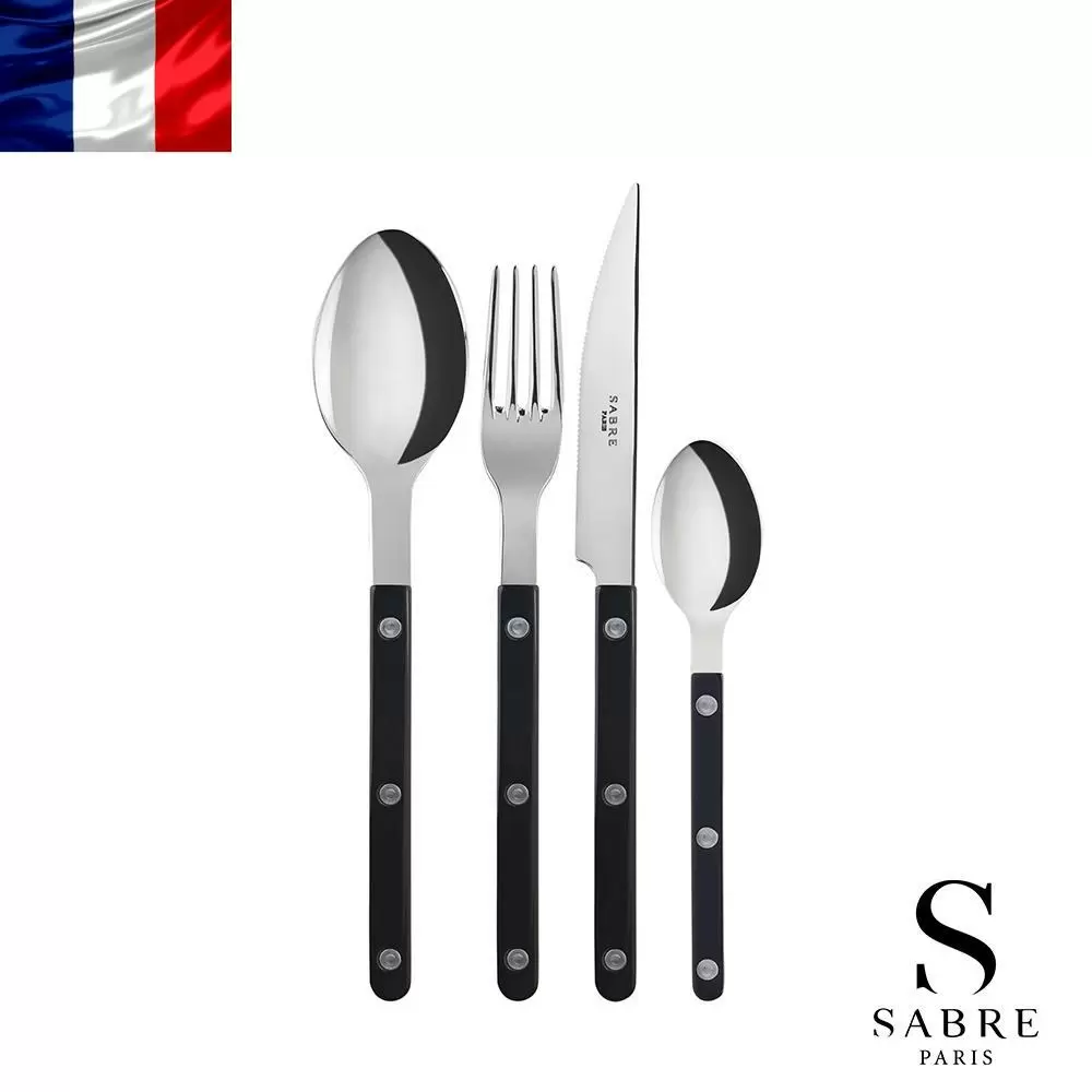 Sabre Paris Bistrot復古酒館純色系列-亮面餐具4件組-黑