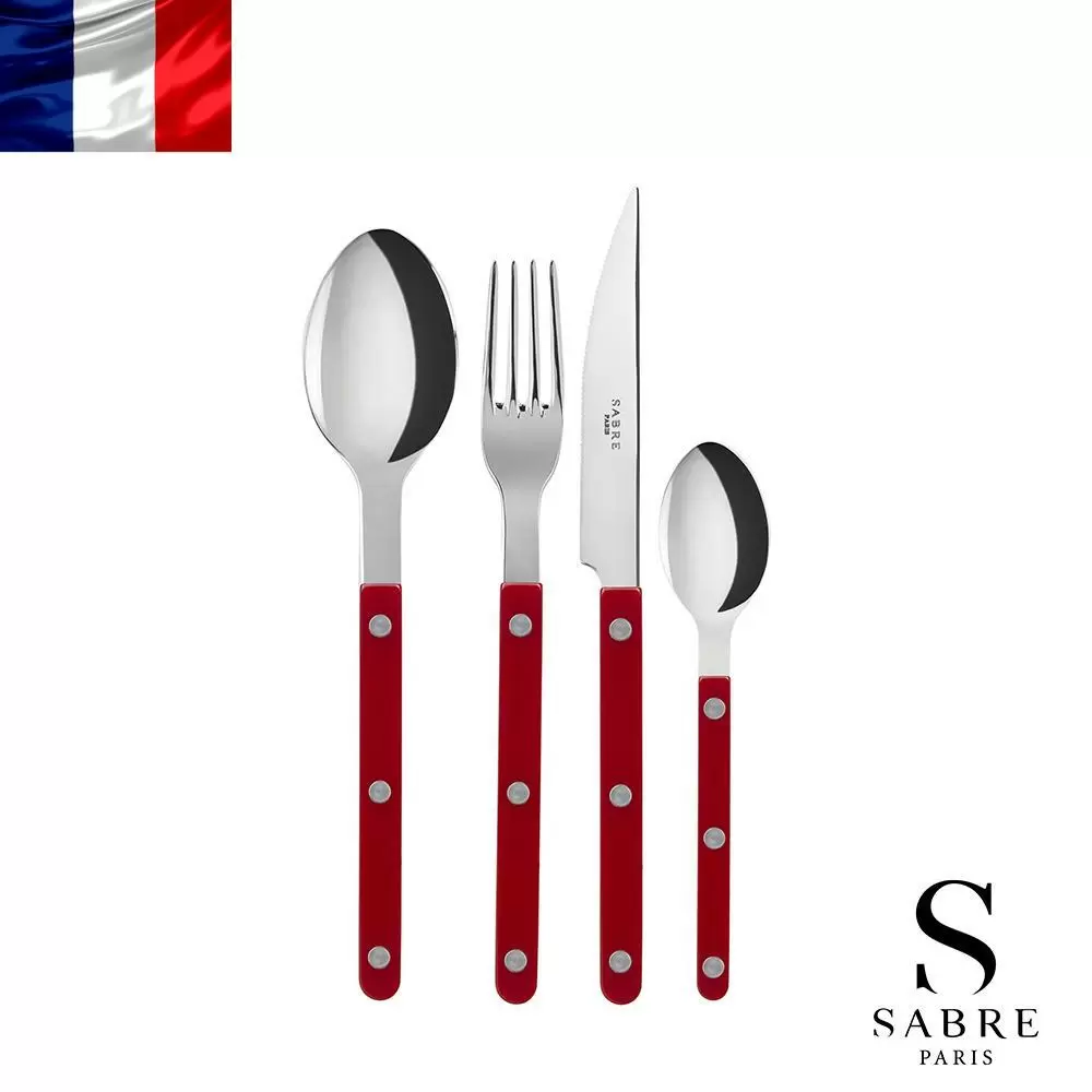 Sabre Paris Bistrot復古酒館純色系列-亮面餐具4件組-酒紅