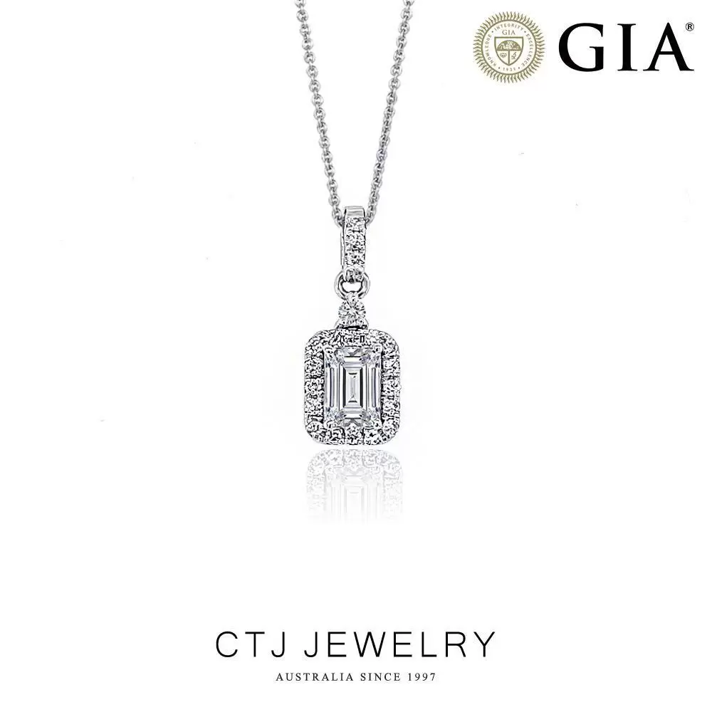 CTJ 純淨GIA50分祖母綠切割18K鑽石項鍊 