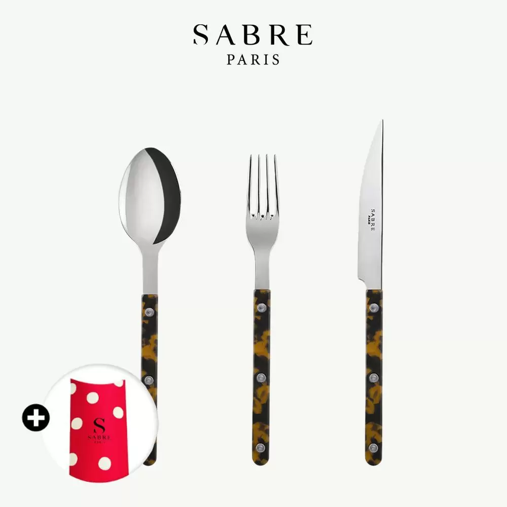 Sabre Paris Bistrot復古酒館混合材質系列-亮面主餐餐具禮盒3件組-琥珀