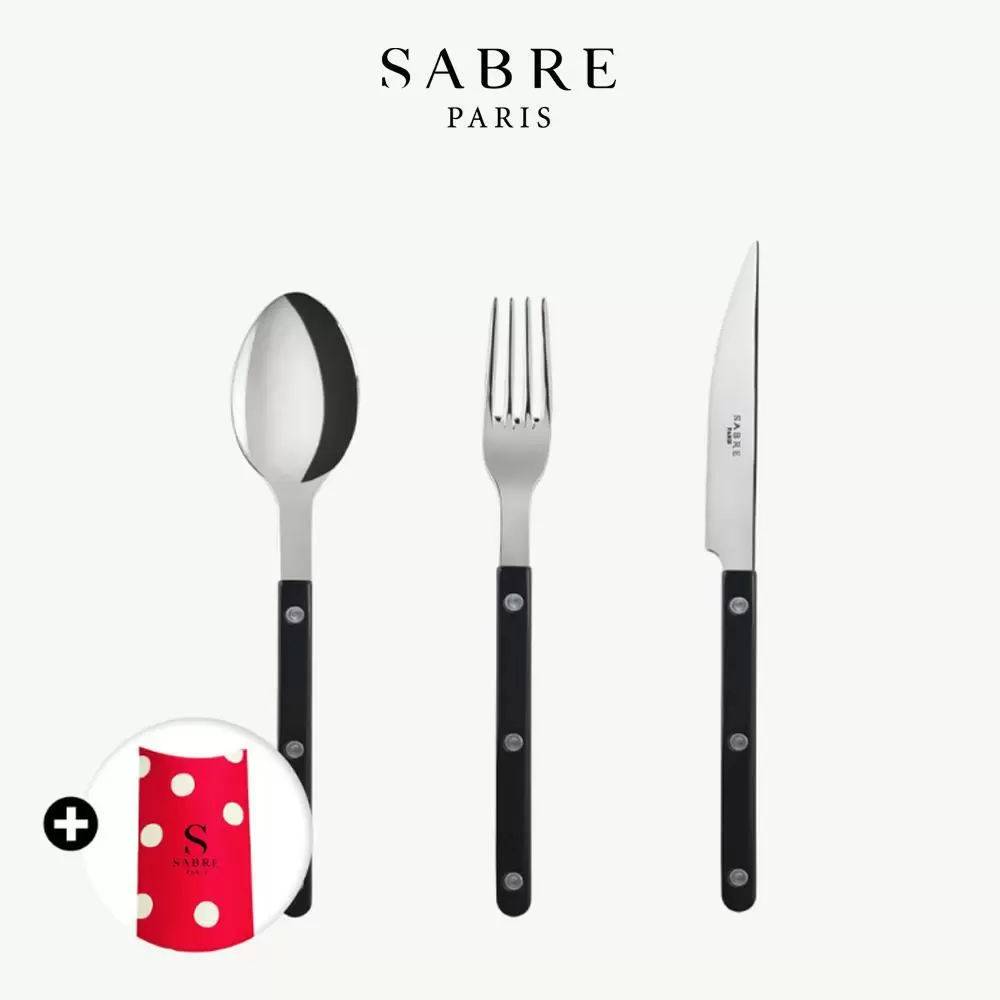 Sabre Paris Bistrot復古酒館純色系列-主餐餐具禮盒3件組-黑