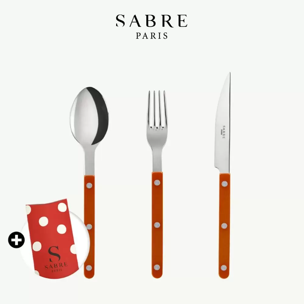 Sabre Paris Bistrot復古酒館純色系列-主餐餐具禮盒3件組-太陽橘