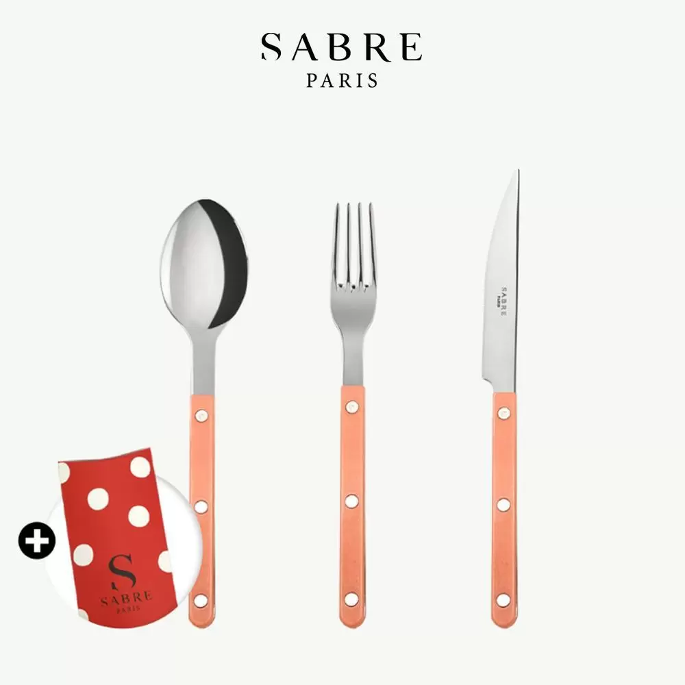 Sabre Paris Bistrot復古酒館純色系列-主餐餐具禮盒3件組-粉橘