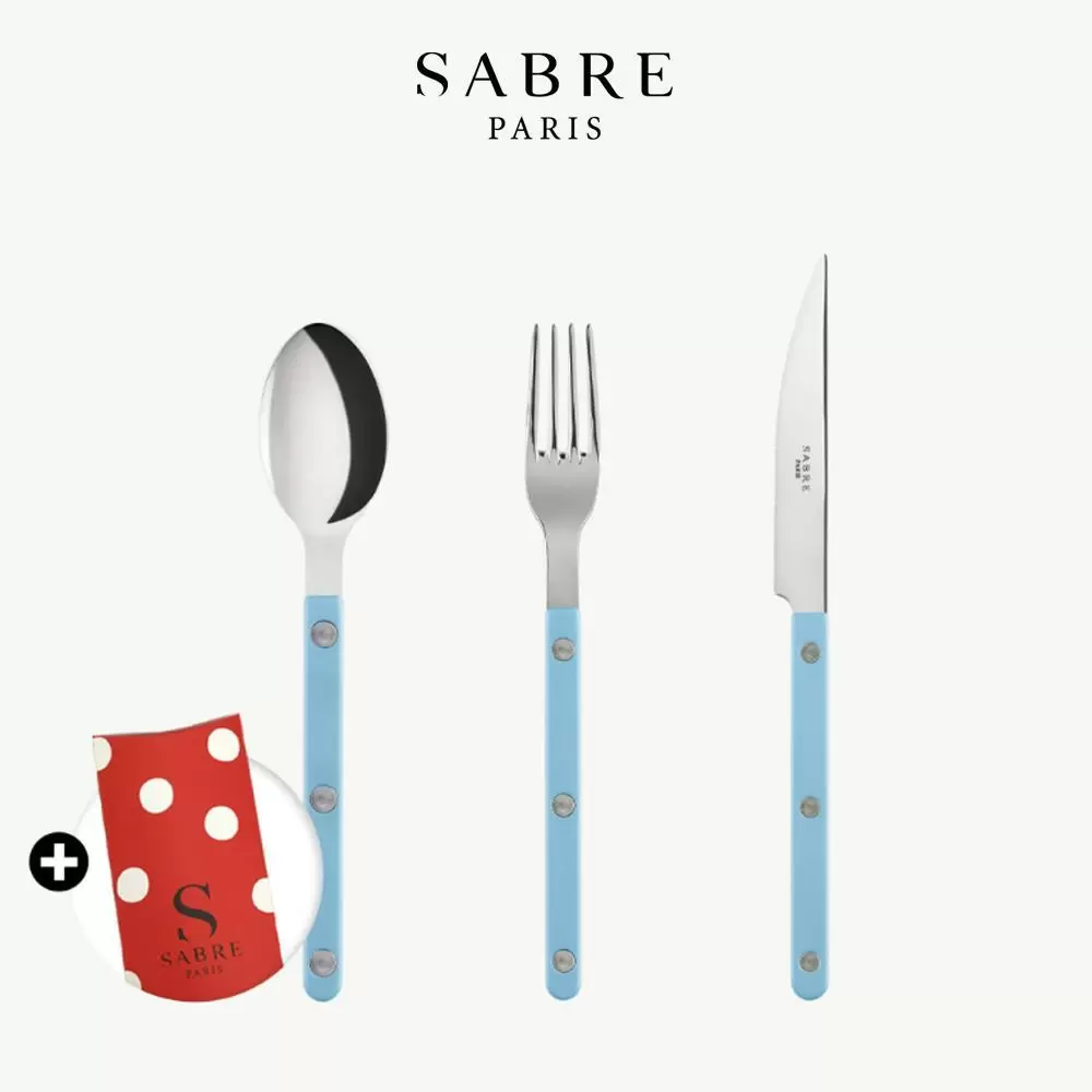 Sabre Paris Bistrot復古酒館純色系列-主餐餐具禮盒3件組-粉藍