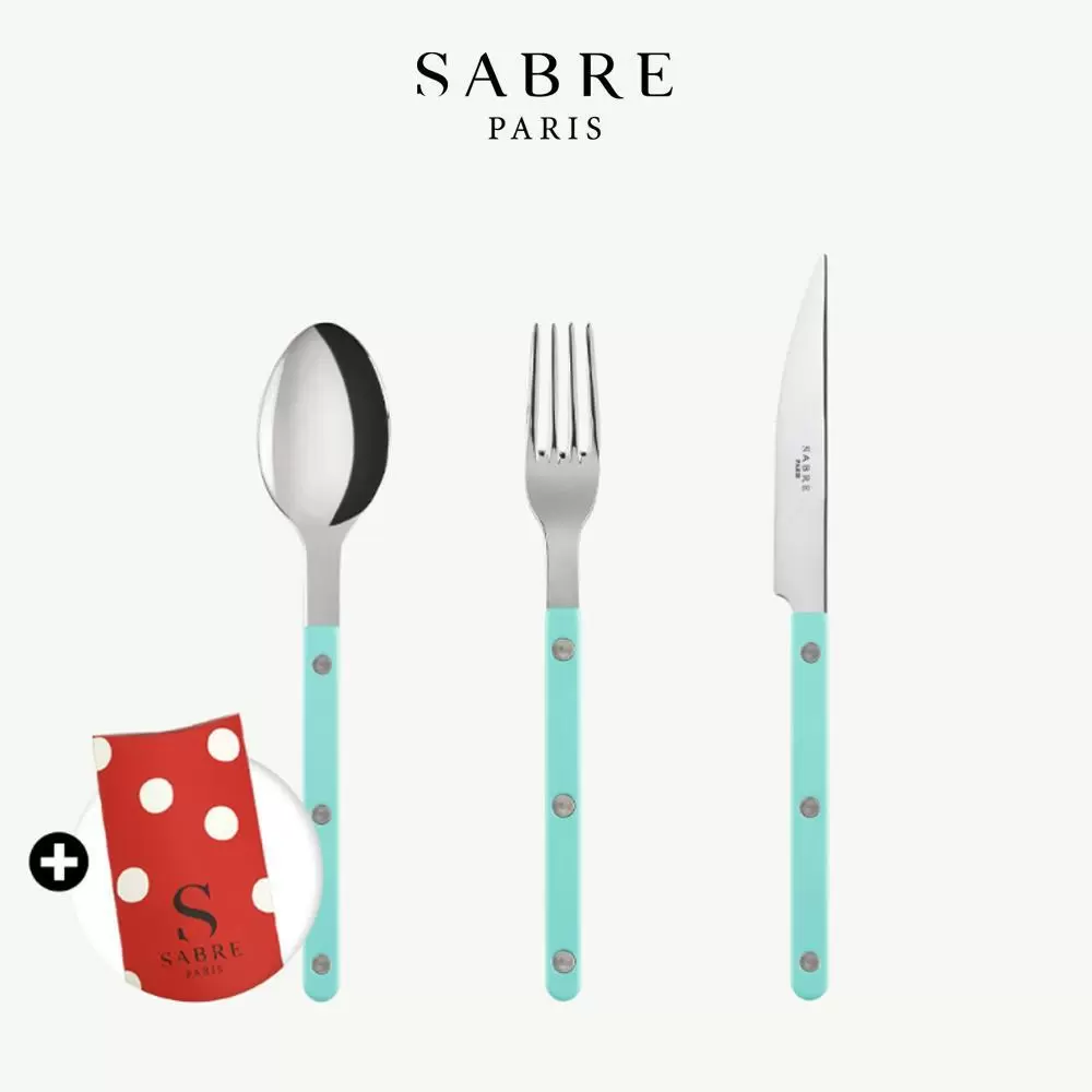 Sabre Paris Bistrot復古酒館純色系列-主餐餐具禮盒3件組-粉綠