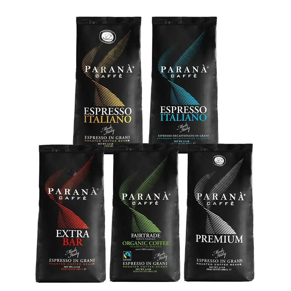 【PARANA  義大利金牌咖啡】經典組合 5款咖啡豆(認證公平、金牌獎濃縮、低因濃縮、認證尊爵 各1公斤，精品豐饒2公斤)
