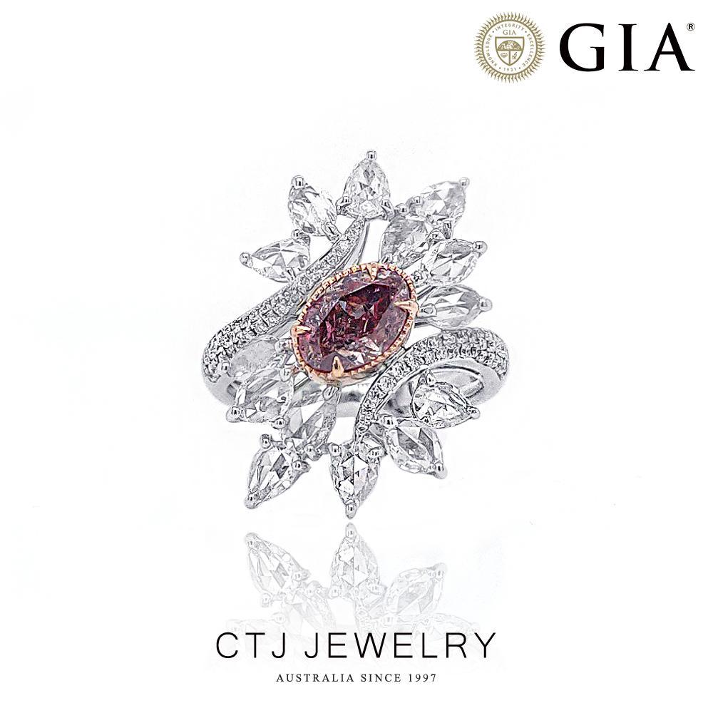CTJ 翎羽GIA1克拉橢圓18K金粉紅彩鑽戒指