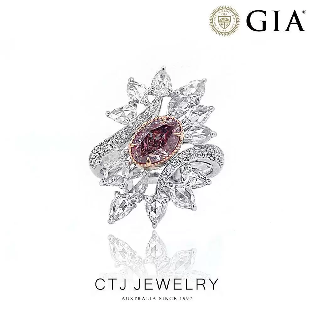 CTJ 翎羽GIA1克拉橢圓18K金粉紅彩鑽戒指