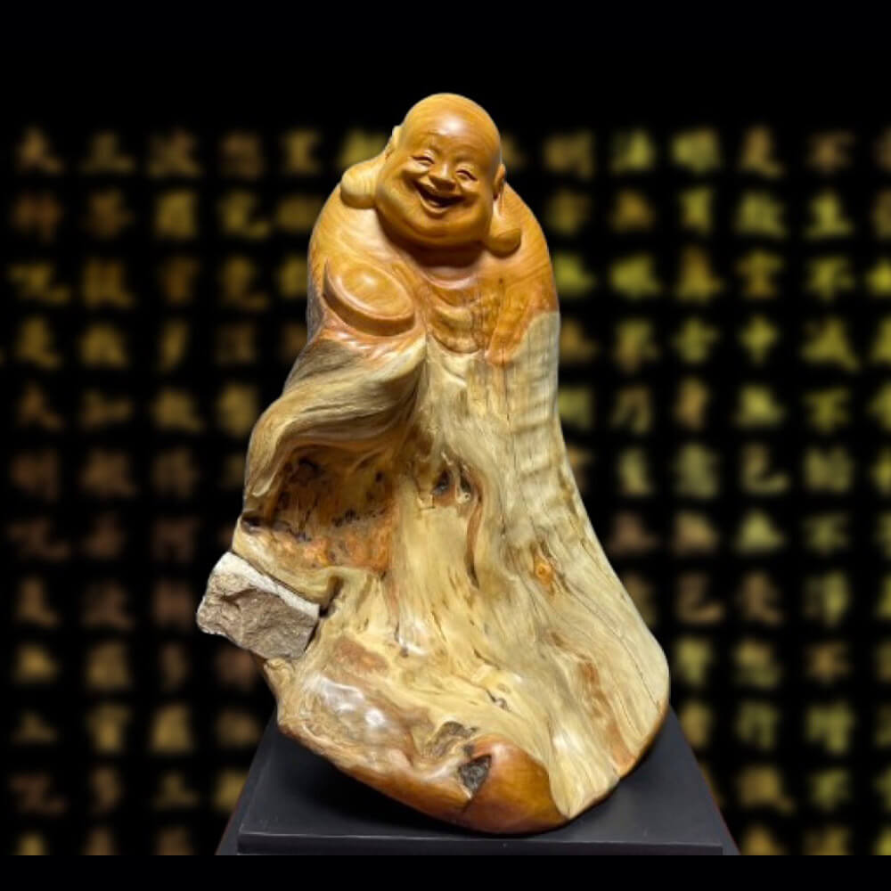 太行崖柏根抱石-笑口常開《招財彌勒佛》