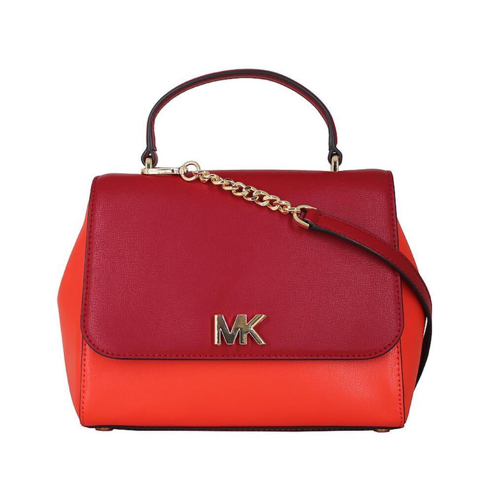 【Michael Kors】MOTT 金字MK旋釦挺版翻蓋手提/斜背二用包(撞色菊)