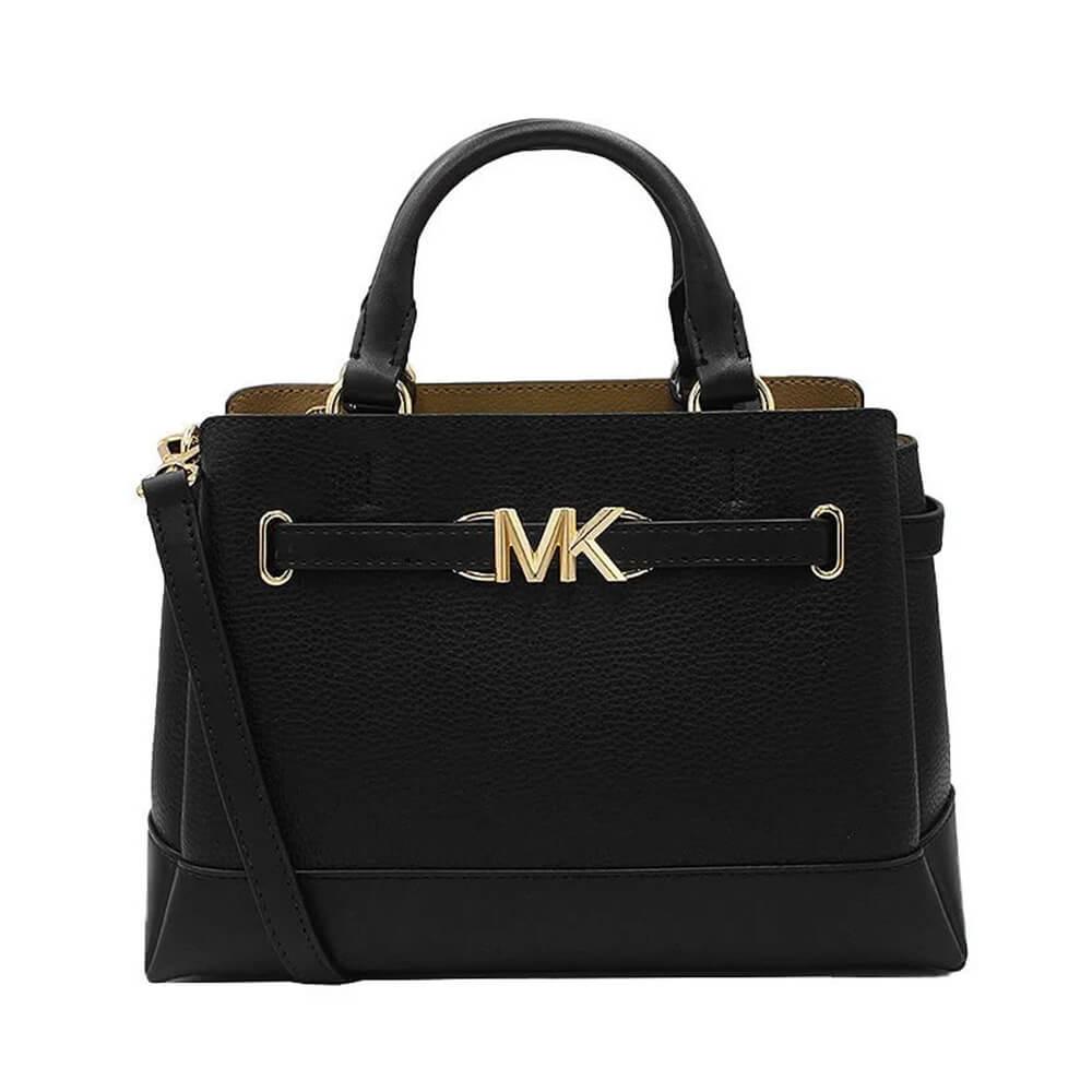 【Michael Kors】經典LOGO金屬釦荔枝紋手提/斜背/肩背三層包(黑色)