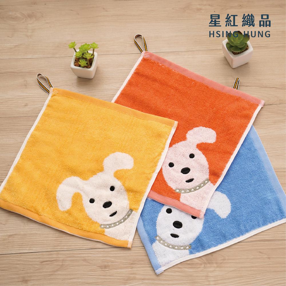 【星紅織品】經典可愛狗純棉方巾-24入