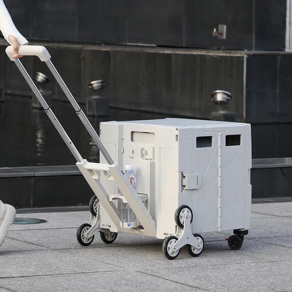 【AOTTO】68L升級款加厚折疊可爬梯八輪購物車(AC-233W)米白色