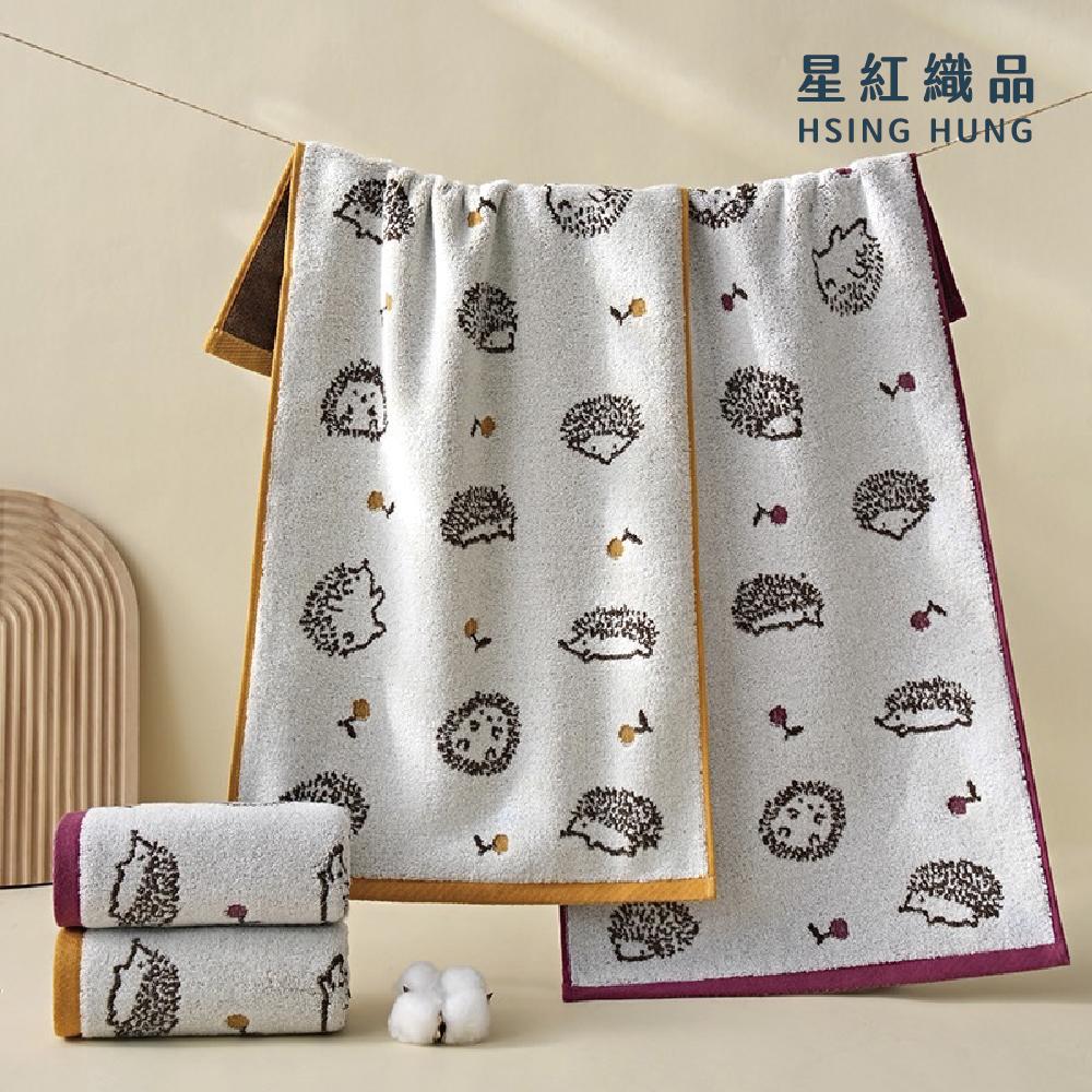【星紅織品】可愛刺蝟圖案純棉兒童毛巾-24入