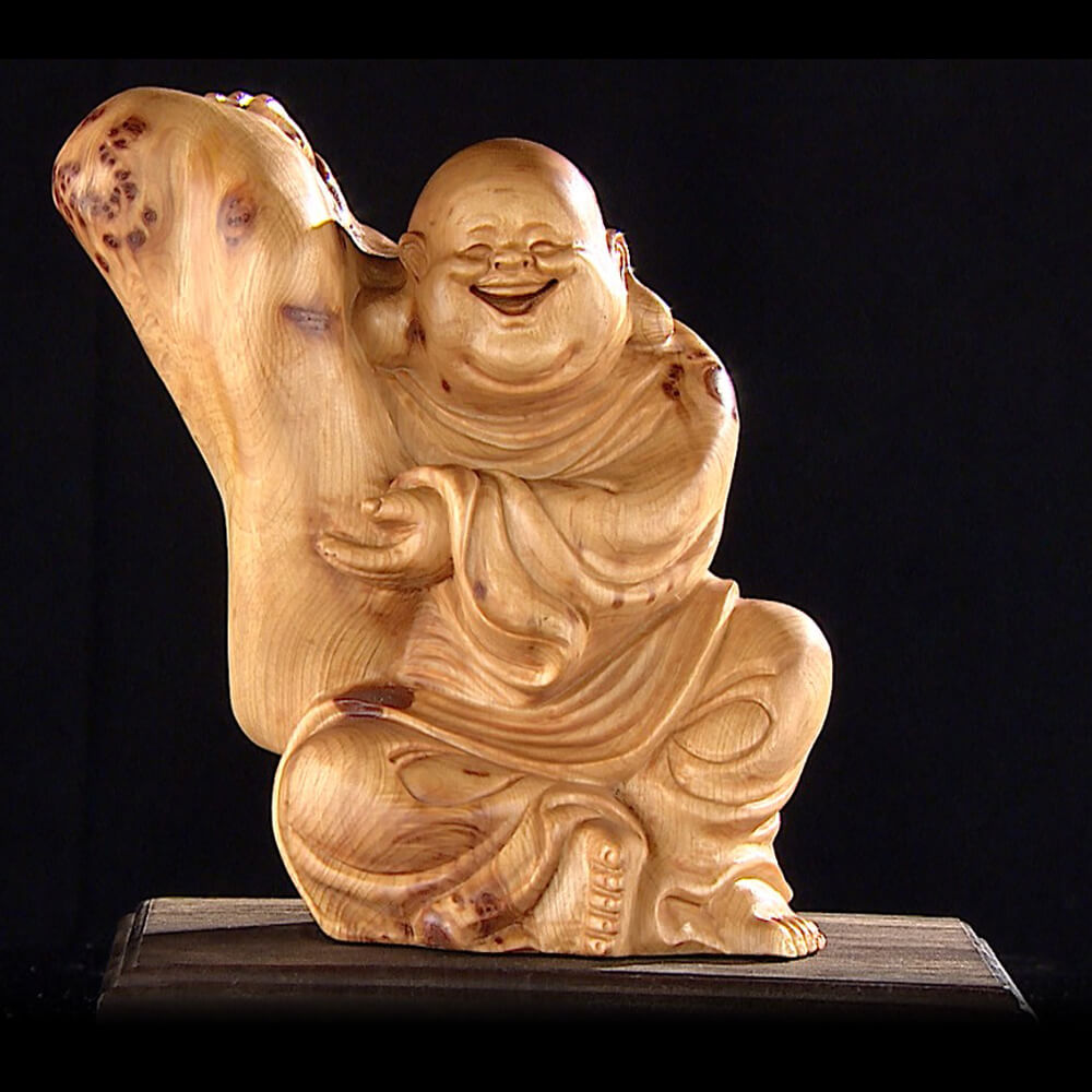 藏富傳藝 崖柏瘤金聚財彌勒佛