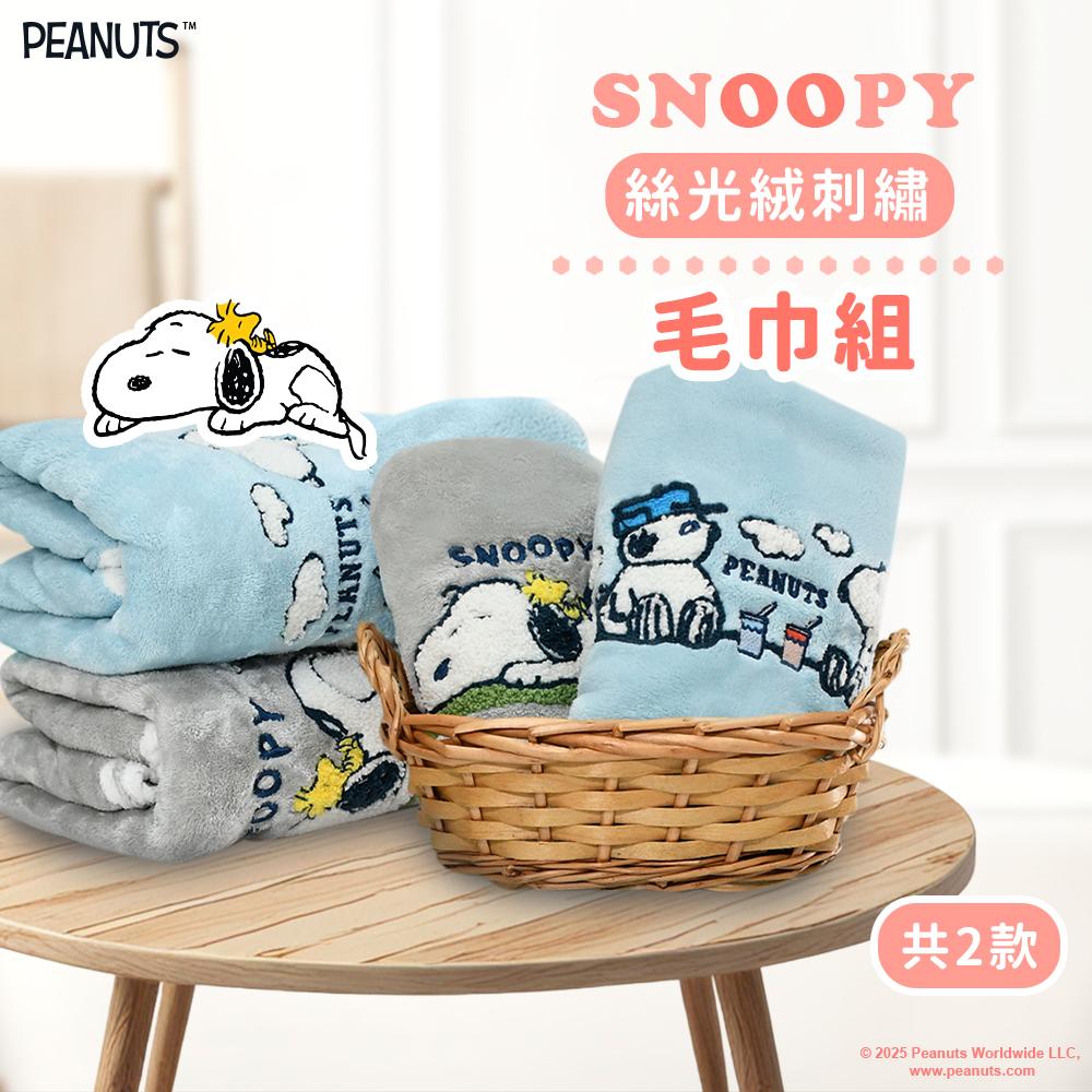 【SNOOPY史努比】絲光絨立體繡毛巾組(2條組)-午睡去+野餐趣