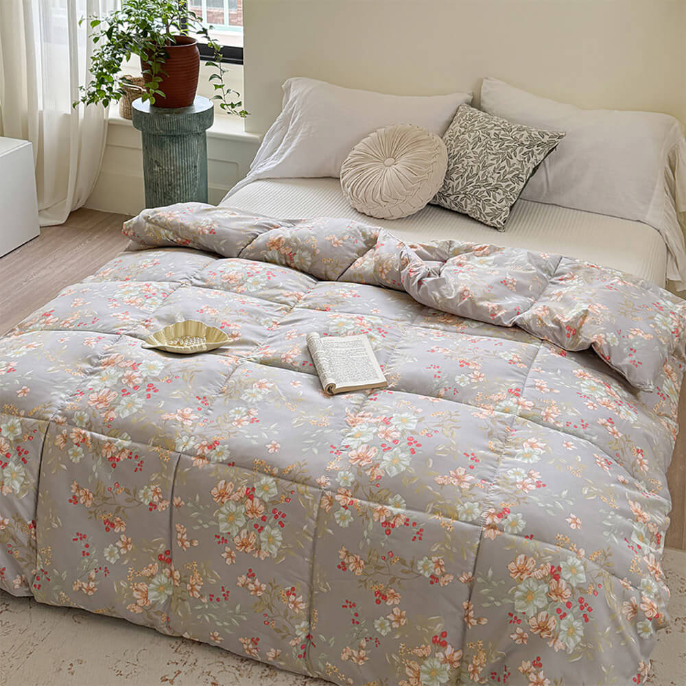 Aibo石墨烯蓄熱羽絲絨保暖冬被x2(灰色+粉色)