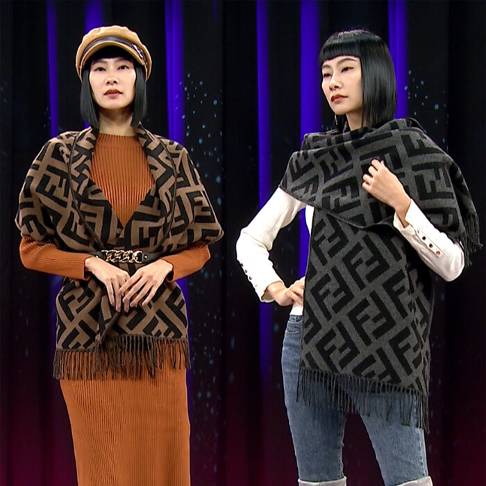 FENDI 羊絨經典logo圍巾