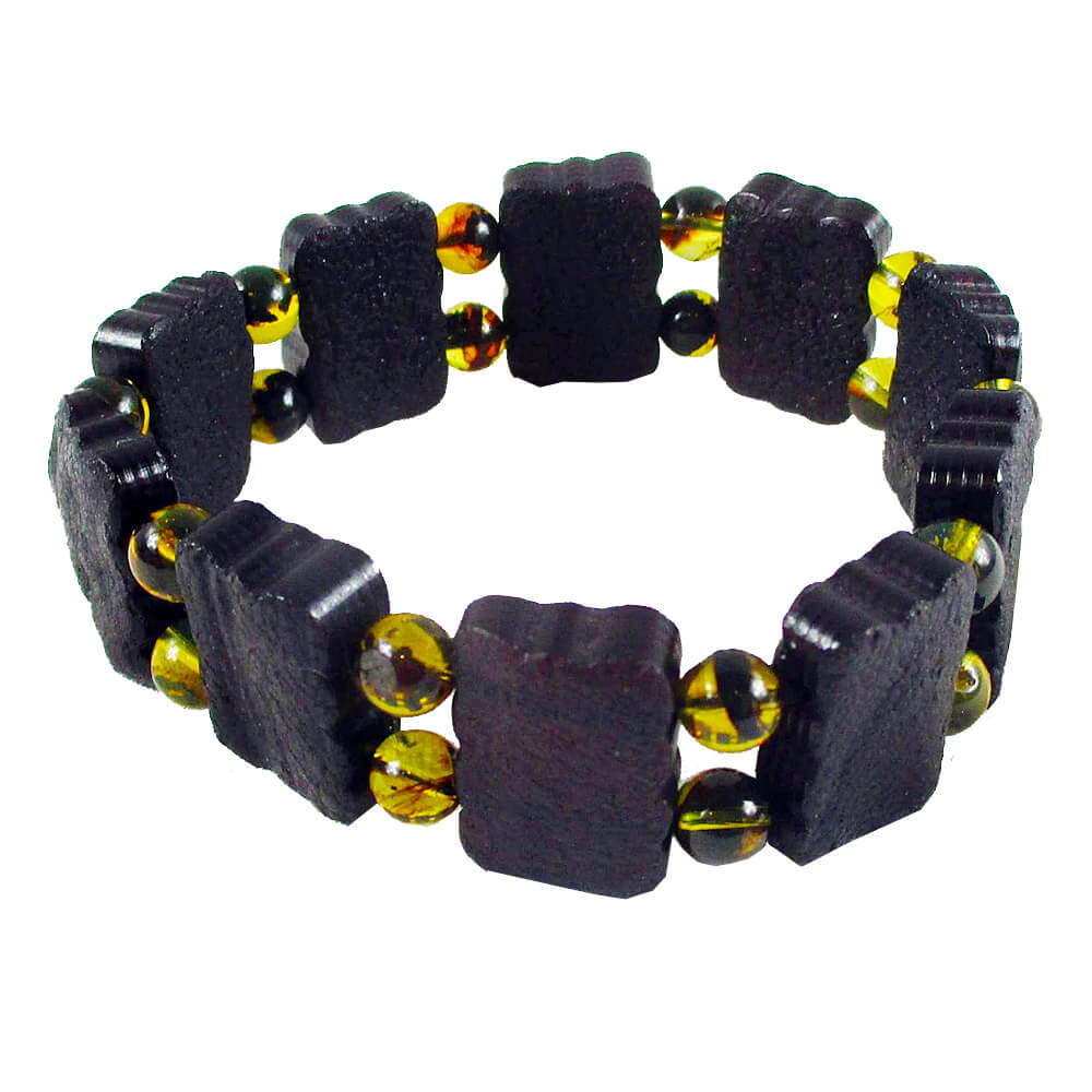 富貴傳家帶皮原礦老翳珀手排