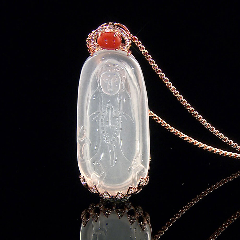 富貴傳家玻璃種水沫玉觀音