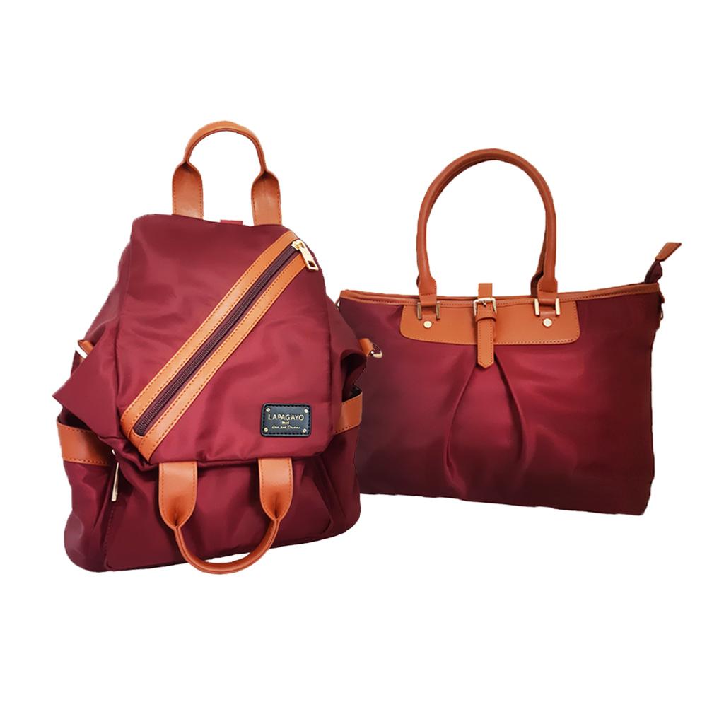 【lapagayo】極簡風情輕量尼龍肩背包套組(玫紅)