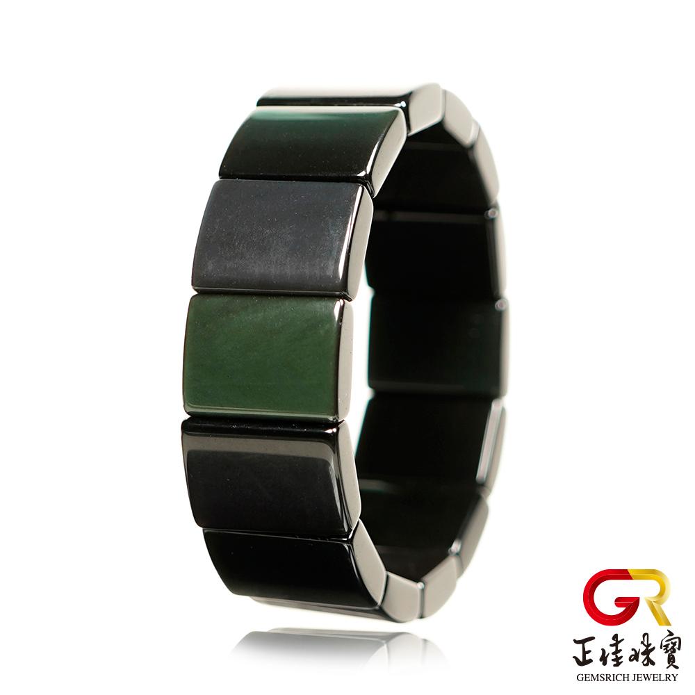 【正佳珠寶】彩虹黑曜石 高品雙眼黑曜 15x20mm 寬版彩虹黑曜石手排｜日本彈力繩