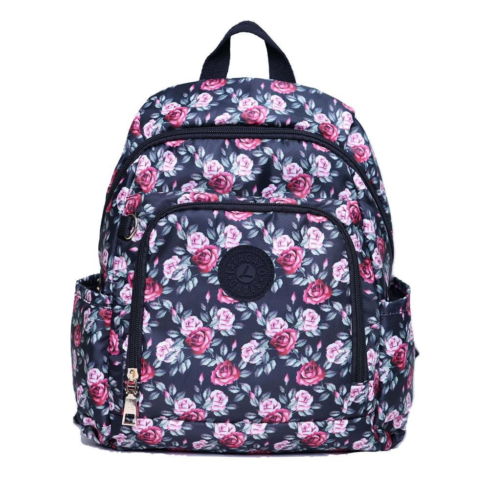 【lapagayo】典雅玫瑰尼龍後背包(黑色)