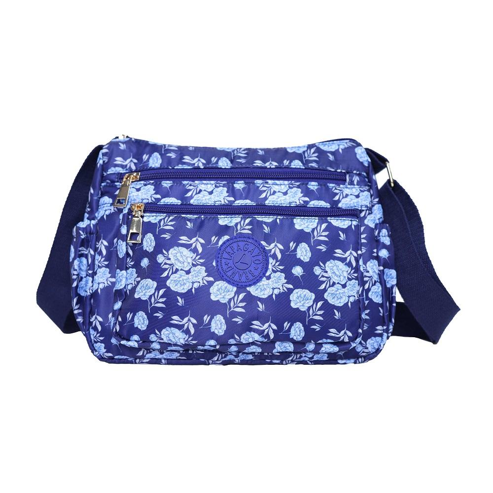 【lapagayo】典雅玫瑰尼龍側肩背包(藍色)