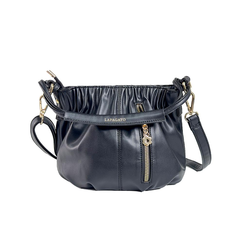 【lapagayo】高級訂製絲柔皮革斜背包(黑色)