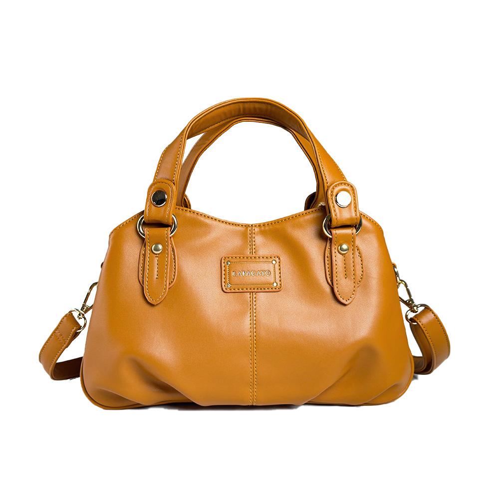 【lapagayo】高級訂製絲柔皮革手提包(棕色)+手機包(粉色)