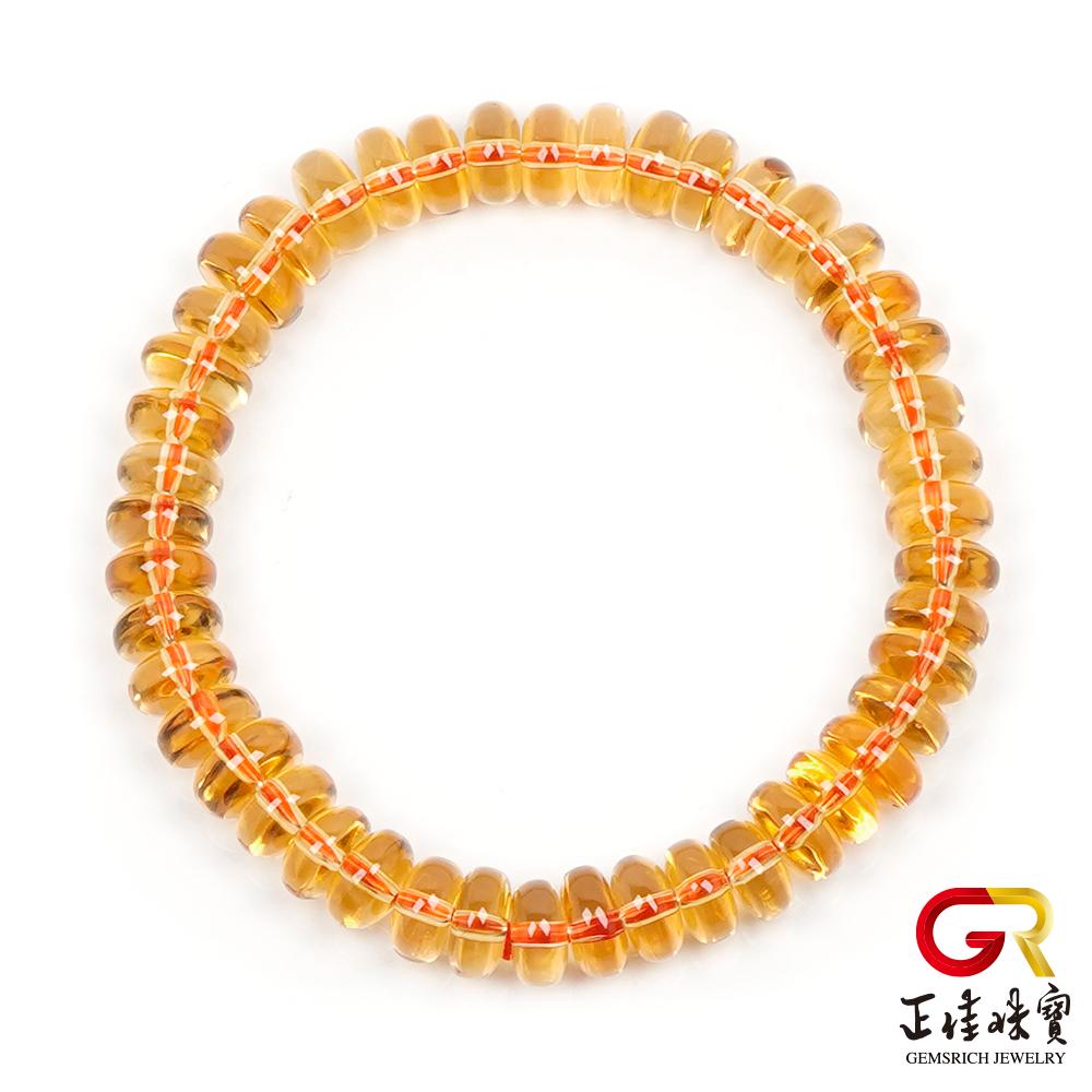 【正佳珠寶】黃水晶 超淨體疊珠 7.5x3.5mm 黃水晶手珠｜日本彈力繩